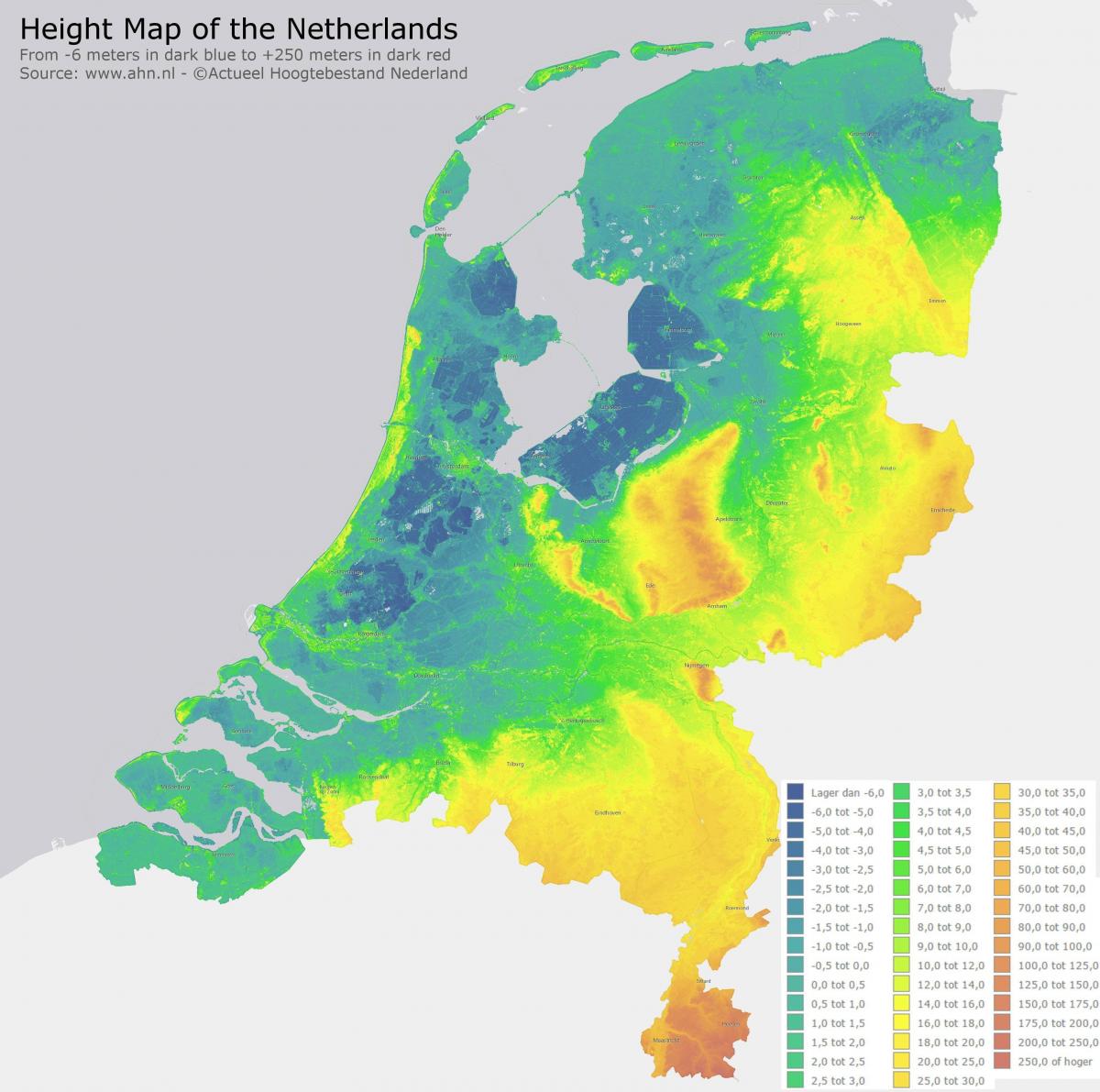Nederland hoogtekaart