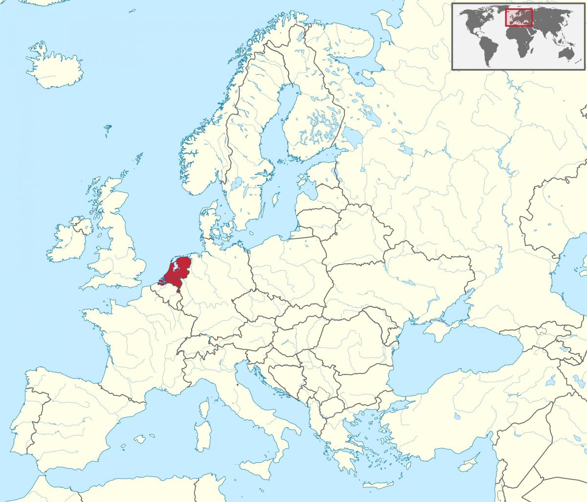 Ligging van Nederland op de Europa-kaart
