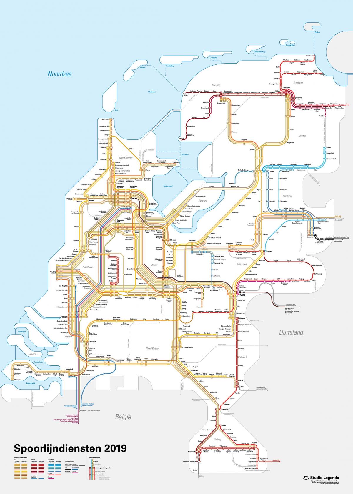 Kaart van de Nederlandse spoorlijnen